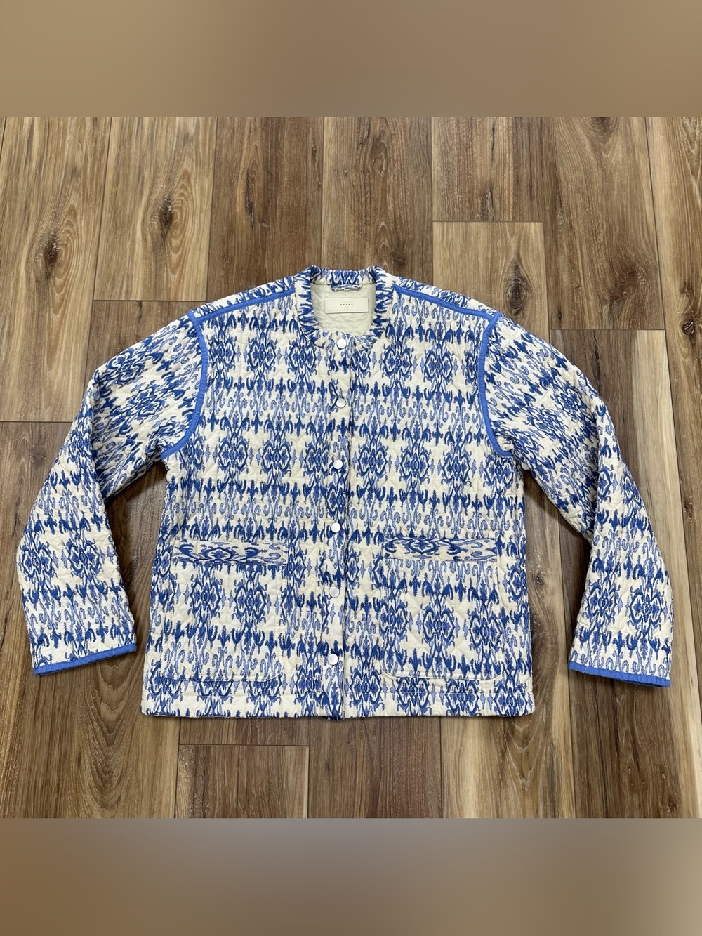Blank NYC Quilted Snap Button Jacket, Off White Cream Blue, Women’s Medium